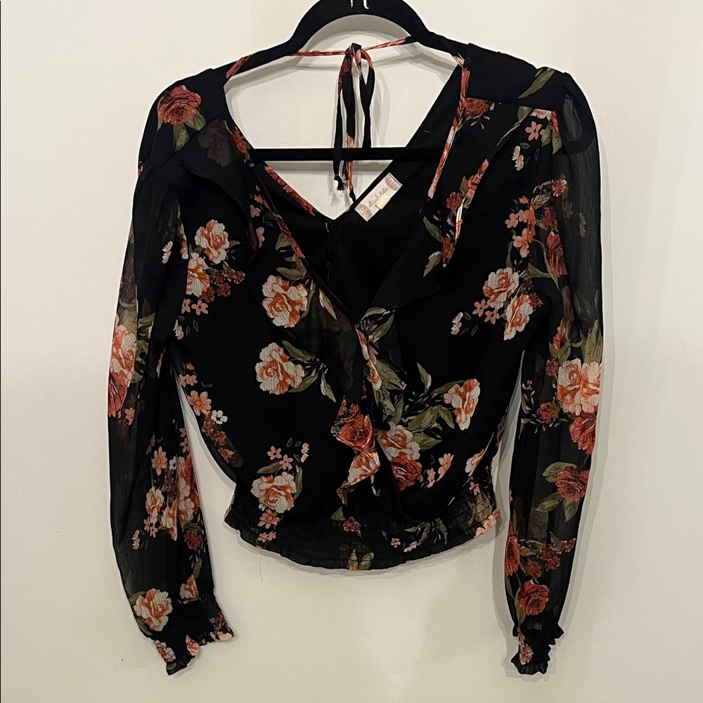 Altar'd State Black and Pink Floral Blouse